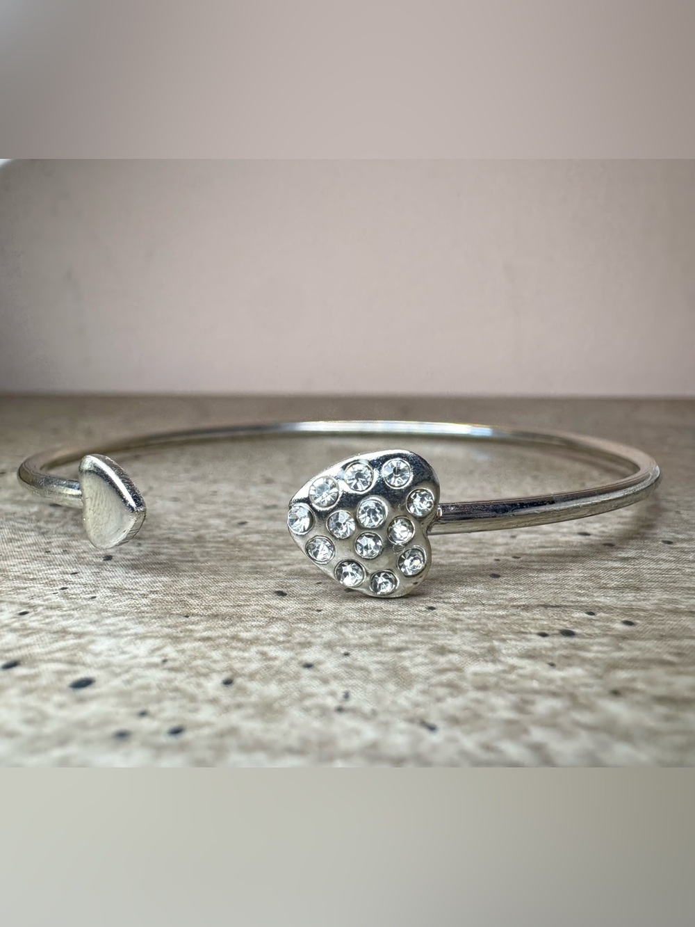 Silver Tone Heart Open Bangle Bracelet -
